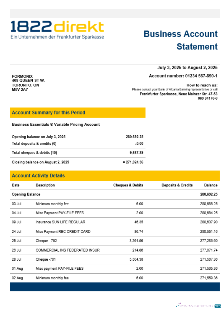 Download 1822direkt bank enterprise account statement Word and PDF template Photoshop template